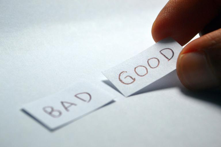 Decorative image of the words 'bad' and 'good'.
