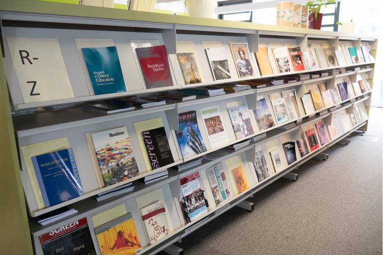 Photo of journals in Library Penryn Campus