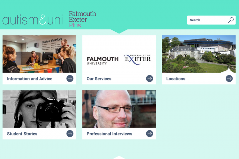 Screenshot of the Autism & Uni toolkit for Falmouth and Exeter (Cornwall) students