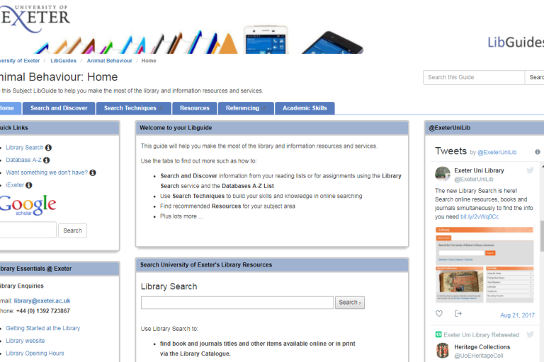 Screen shot of Exeter LibGuides