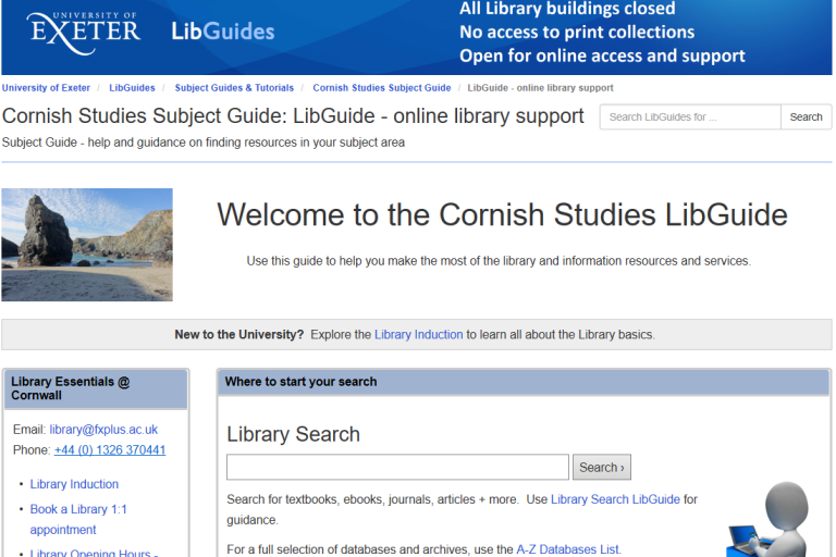 Screenshot of the Cornish Studies LibGuide. Decorative.