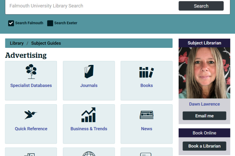 Screenshot of the Falmouth Subject Guides