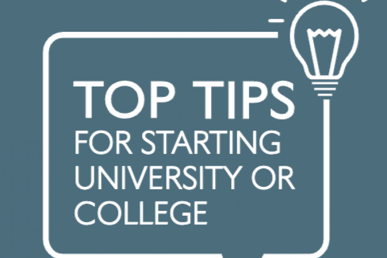 Screenshot from a booklet entitled 'Top tips for starting college or university'.