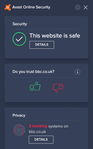 Screenshot of Avast showing a webpage is safe