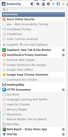 Screenshot of Extensity showing how extensions can be switched on and off
