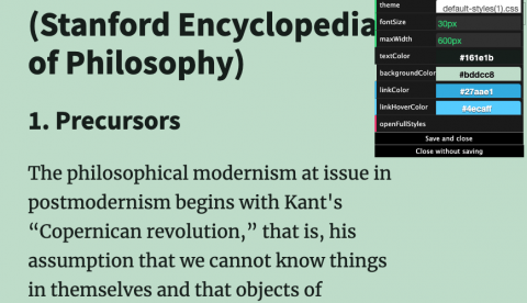 Screenshot of Just Read extension with green background and settings pane