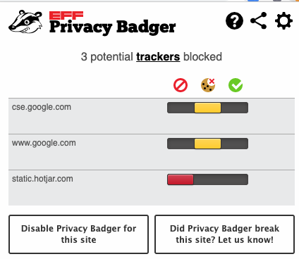 Screenshot of Visor extension showing trackers on a webpage