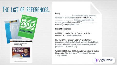 Still from video:  citations point to list of references
