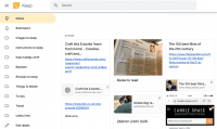 Screenshot of Keep showing collected images, text and links