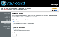 Screenshot of Stay Focused showing site blocking options