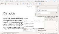 Screenshot of page being dictated in Word showing control panel